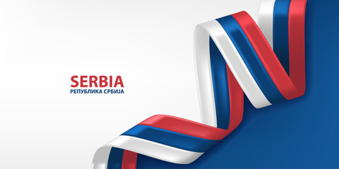 Serbia 3D ribbon flag. Bent waving 3D flag in colors of the Serbia national flag. National flag background design.