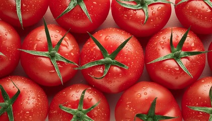  tomatoes in drops of water, top view. Proper nutrition and healthy vegetables.