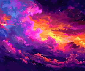a painting of a colorful sky filled with clouds