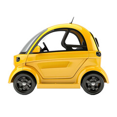 Yellow small electric car isolated on white or transparent background