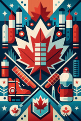 Obraz premium Vibrant Canadian Culture Vector Illustration with Iconic Symbols