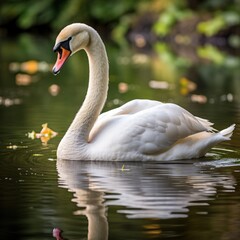 Fototapeta premium Elegant swan swimming in tranquil pond