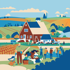 Obraz na płótnie Canvas farm full of people, vector illustration flat 2