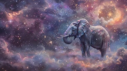 Contemplative Elephant in a Peaceful Celestial Sanctuary