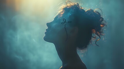 Serene portrait of a pensive person in deep blue attire with contemplative expression