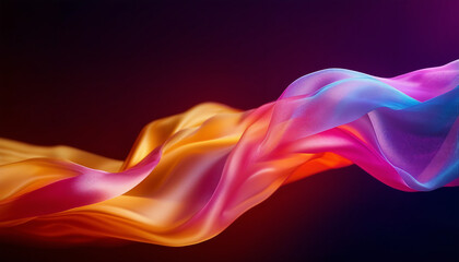 Elegant flowing silk fabric with vibrant multi-colored waves on a dark background