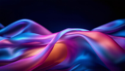 Elegant flowing silk fabric with vibrant multi-colored waves on a dark background