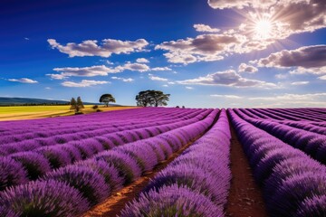 Stunning lavender field landscape under dramatic sky