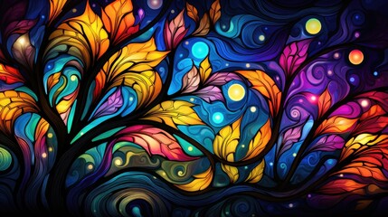 Vibrant abstract floral and cosmic landscape