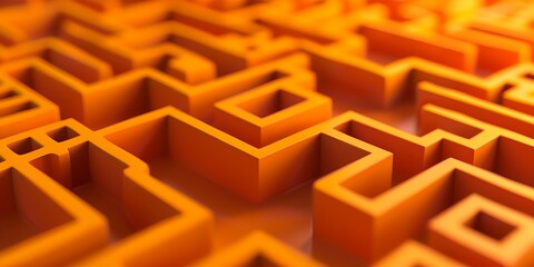 A maze made of orange blocks. The blocks are arranged in a way that creates a sense of depth and dimension. The maze appears to be a work of art, with its intricate design and vibrant color scheme