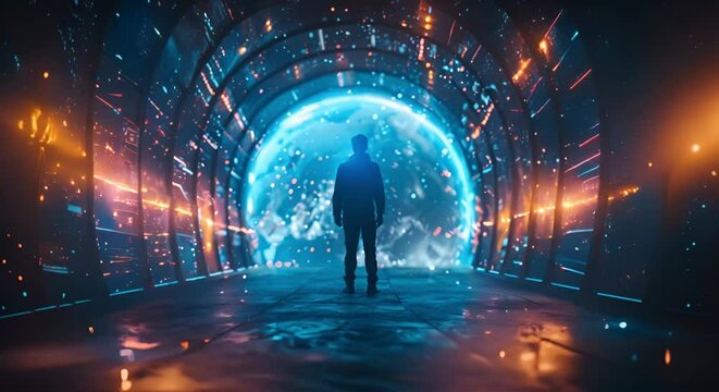 Tech analyst uses data to define marketing strategy for futuristic technology business. Concept Technology Analysis, Marketing Strategy, Data Interpretation, Futuristic Technology, Business Growth