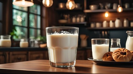 A glass of fresh milk on the table - Powered by Adobe