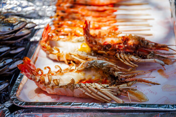 grilled giant river prawn on the grill