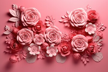 Vibrant paper flower arrangement on pink background