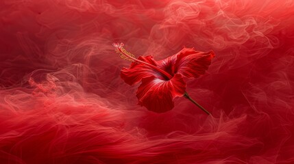   A red flower in a red-smoke-filled background, with the flower centrally located within the frame