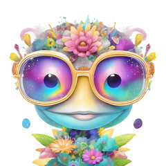 Cute floral alien with glasses t-shirt design
