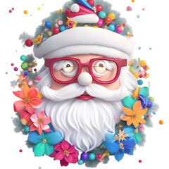 Cute floral santa claus with glasses t-shirt design