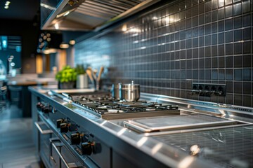 Fototapeta premium Modern restaurant kitchen interior with washbasin and stove