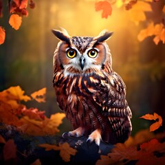 owl on a branch, owl on the tree, eyes of owl, 