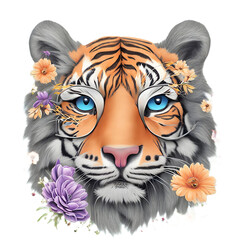 Cute floral tiger with glasses t-shirt design