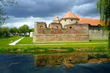 Walls and towers of the Fagaras fortress in Brasov County in Romania - view of the fortification...