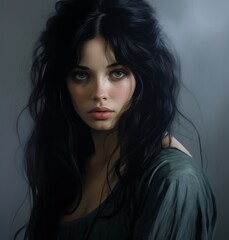 Naklejka premium Dark Dramatic Woman Portrait Illustration. Shady Female Avatar Art. 