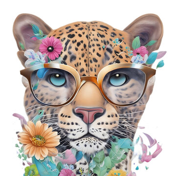 Cute floral gepard with glasses t-shirt design