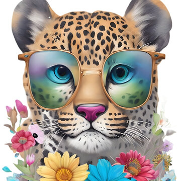 Cute floral gepard with glasses t-shirt design