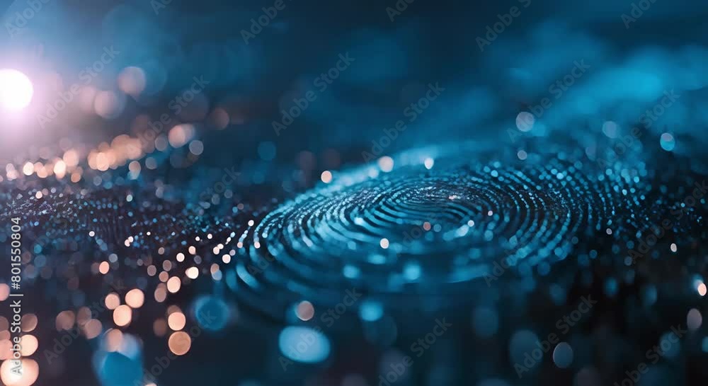 Poster innovative biometric security for financial data access using blue fingerprint background. concept b