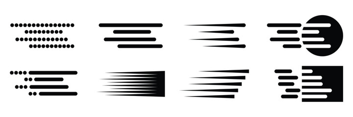 Set of comic Speed, improvements, charts, boost, power, and more. Simple line with motion effect icon. Vector Illustration.