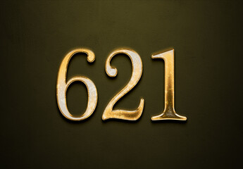 Old gold effect of 621 number with 3D glossy style Mockup.	
