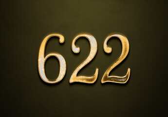 Old gold effect of 622 number with 3D glossy style Mockup.	