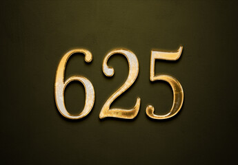 Old gold effect of 625 number with 3D glossy style Mockup.	