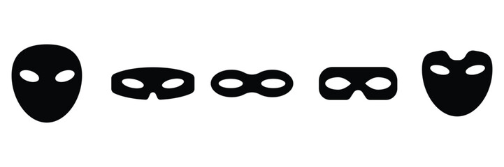 Set of superhero Mask carnival villain or burglar vector icon. Incognito theatre party. Vector Illustration.