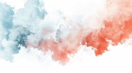 Intermixing blue and red smoke on white background. Abstract design photography for creative concepts.