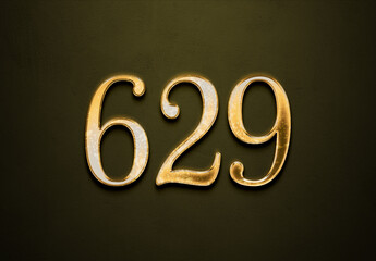 Old gold effect of 629 number with 3D glossy style Mockup.	