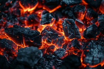 Vivid Close-Up of Embers and Flames Against Black Background