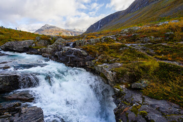 Autumn landscape in Trollstigen road in south Norway in Europe