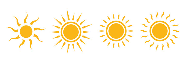 Set of sunshine and solar glow sunrise or sunset. Hand drawn symbol. Vector Illustration.