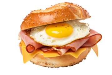 a sandwich with a fried egg and ham