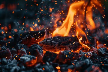 Intense Flames and Sparking Embers in a Dark Setting