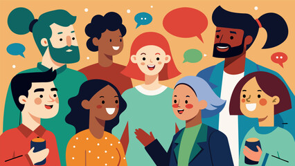 People eagerly mingling and chatting despite their cultural and linguistic differences.. Vector illustration