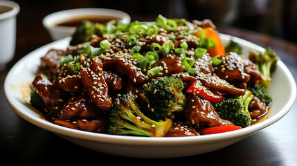 A savory and satisfying bowl of beef and broccoli stir-fry with soy sauce.