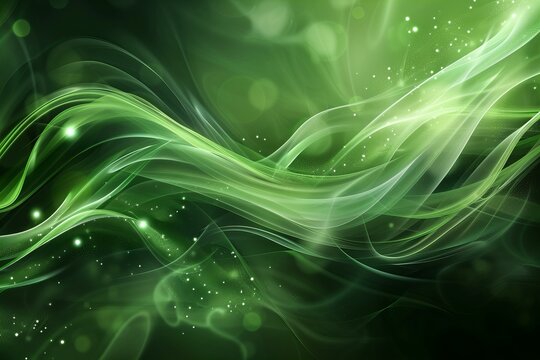 Flowing Green and Black Abstract Background with Light Particles