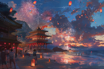 Temple Ocean View with Beachfront Fireworks Display