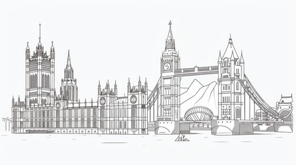 Fototapeta premium Line art illustrations of famous food and cuisine from different cultures around the world.