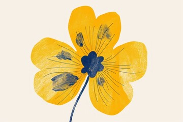 A yellow flower with blue spots. The flower is drawn in a style that is reminiscent of a painting