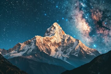 Majestic Mountain Peak Under a Starry Night Sky