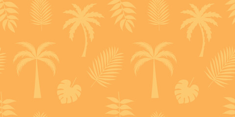 Seamless pattern with tropical Leaves, palm tree. Vector background. orange color