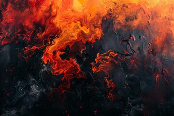 Fototapeta premium Vibrant Red and Orange Abstract Art on Black Background